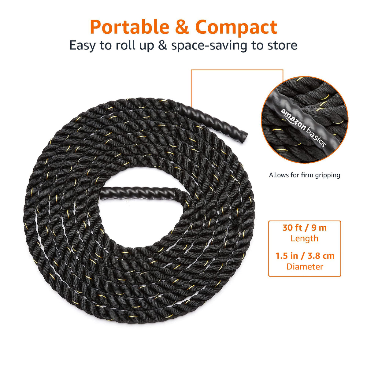 Amazon Basics Battle Rope for Home Gym Workout Exercise - Amazon Basics Official Imagery - 5