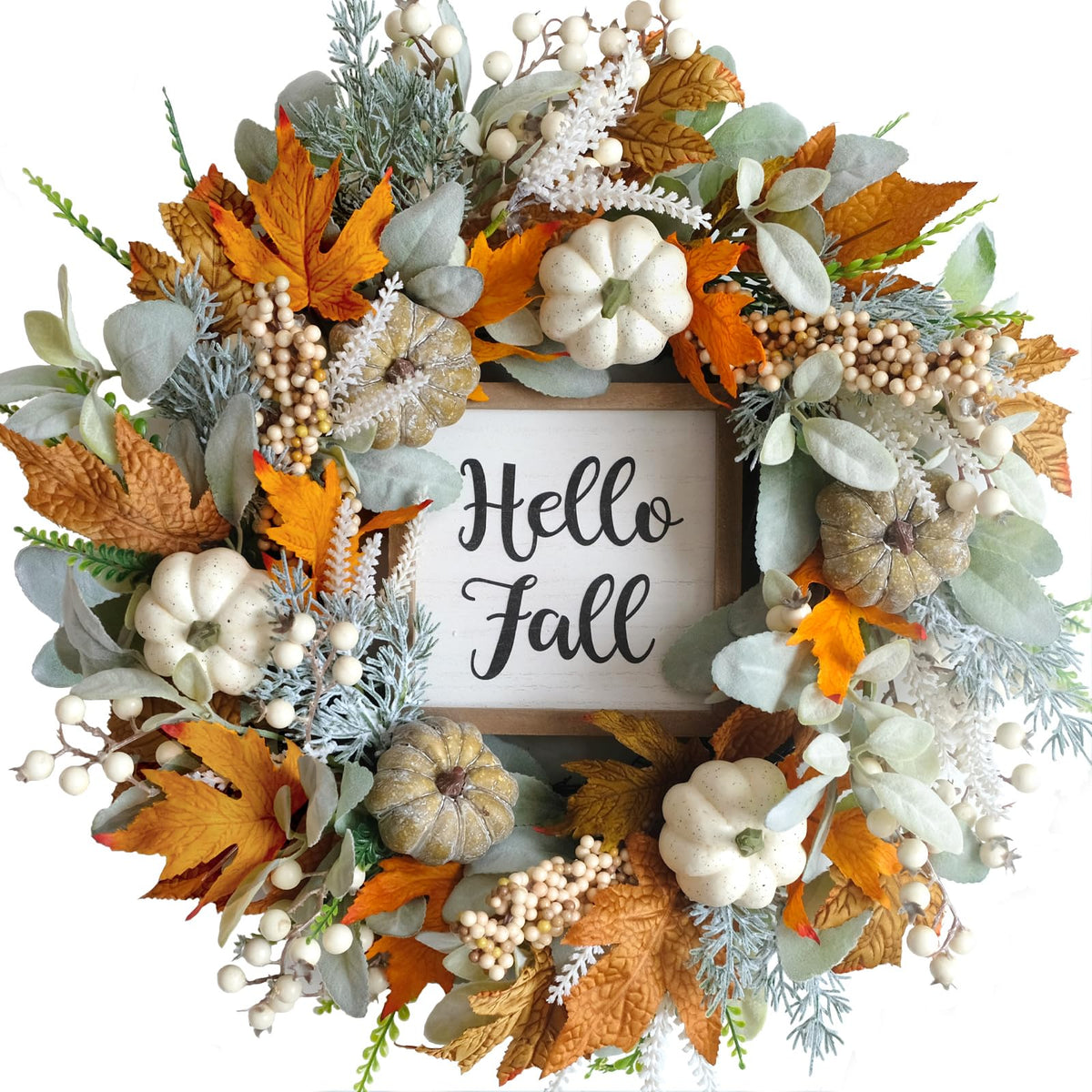 20 Harvest Fall Wreath for Front Door Pumpkins Berries - CIR OASES Official Imagery - 1