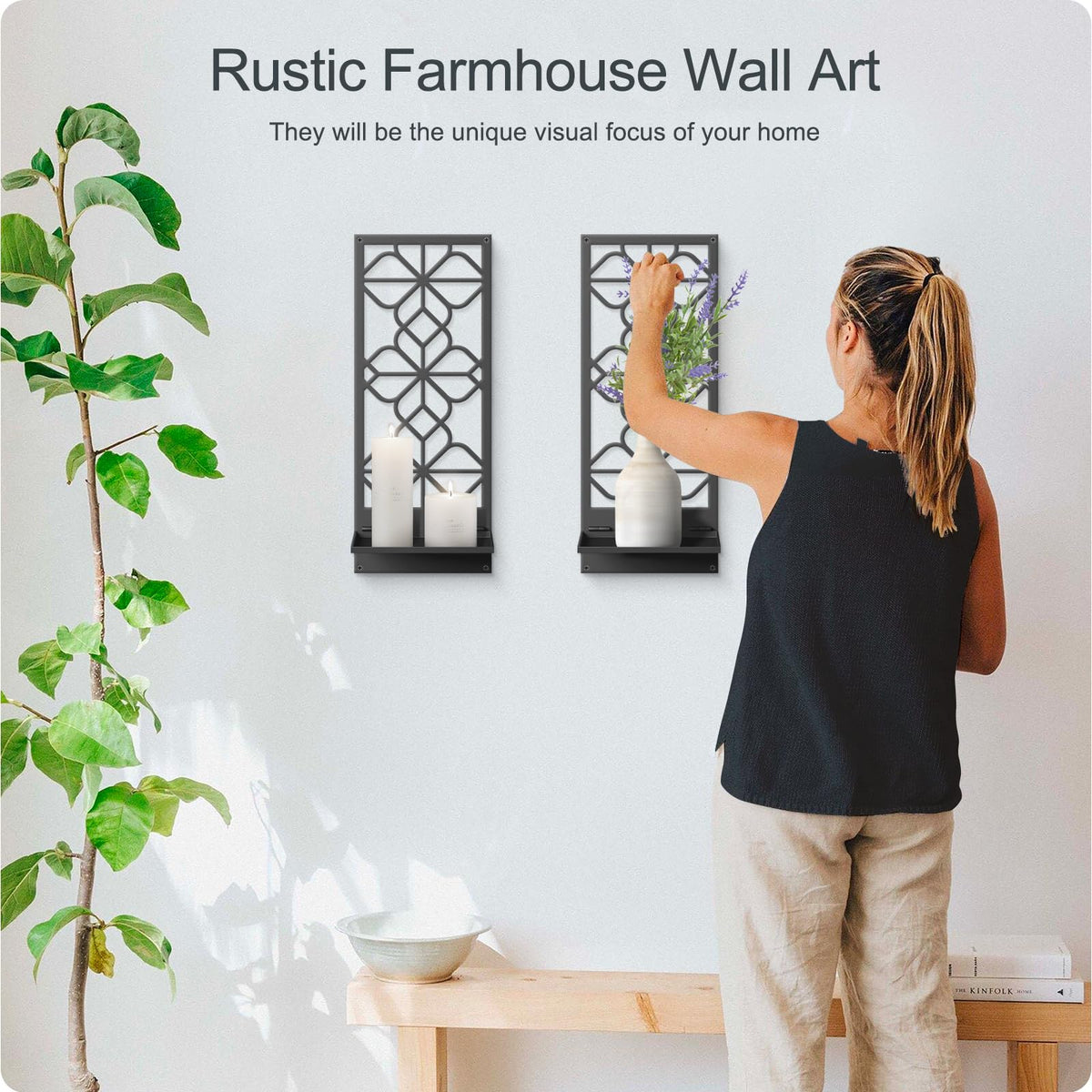 Black Metal Wall Art Set of 2 Wall Candle Holder - Sokurdeg Official Imagery - 6