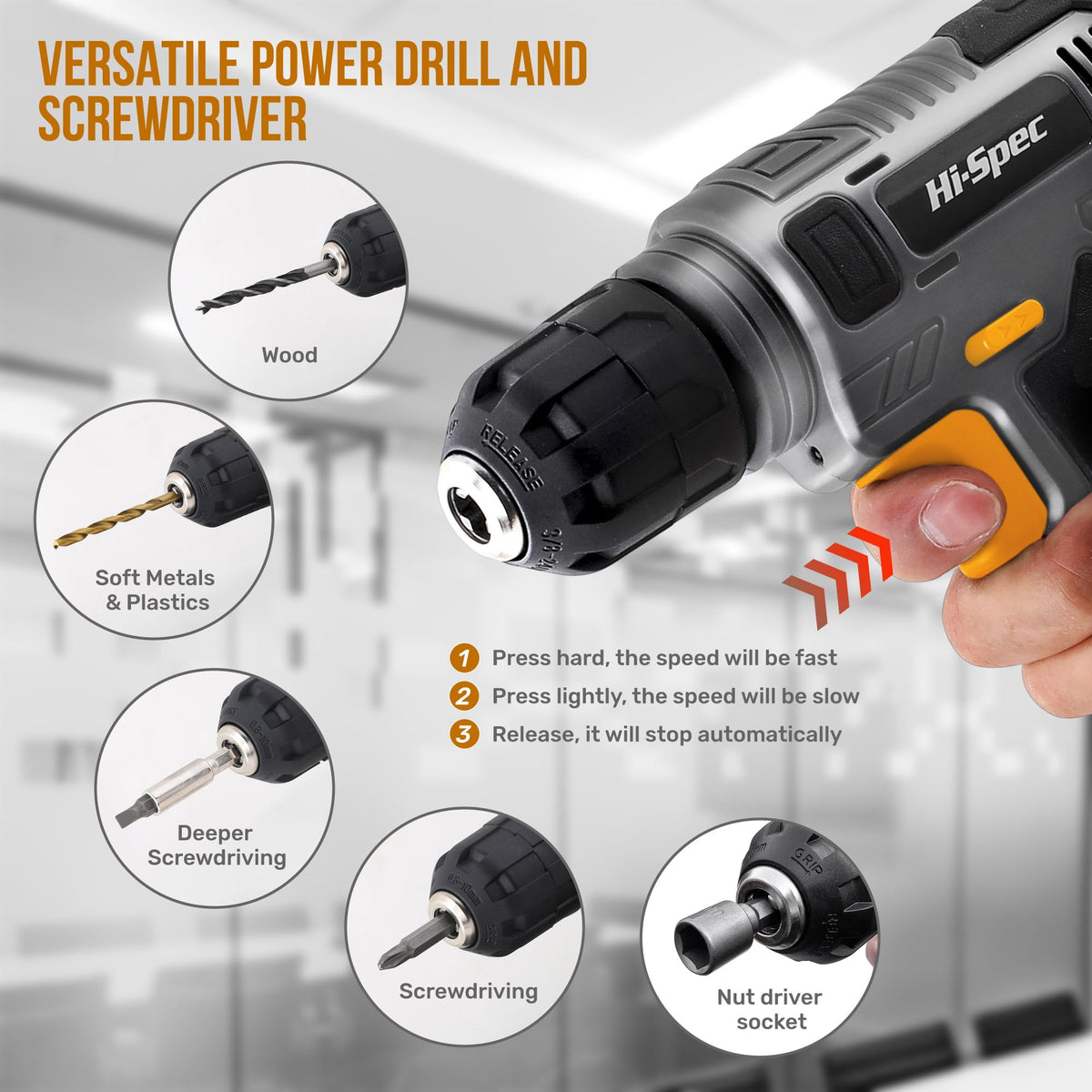 Hi Spec 8V Cordless Drill Set Household Tool Kit - Hi-Spec Official Imagery - 3