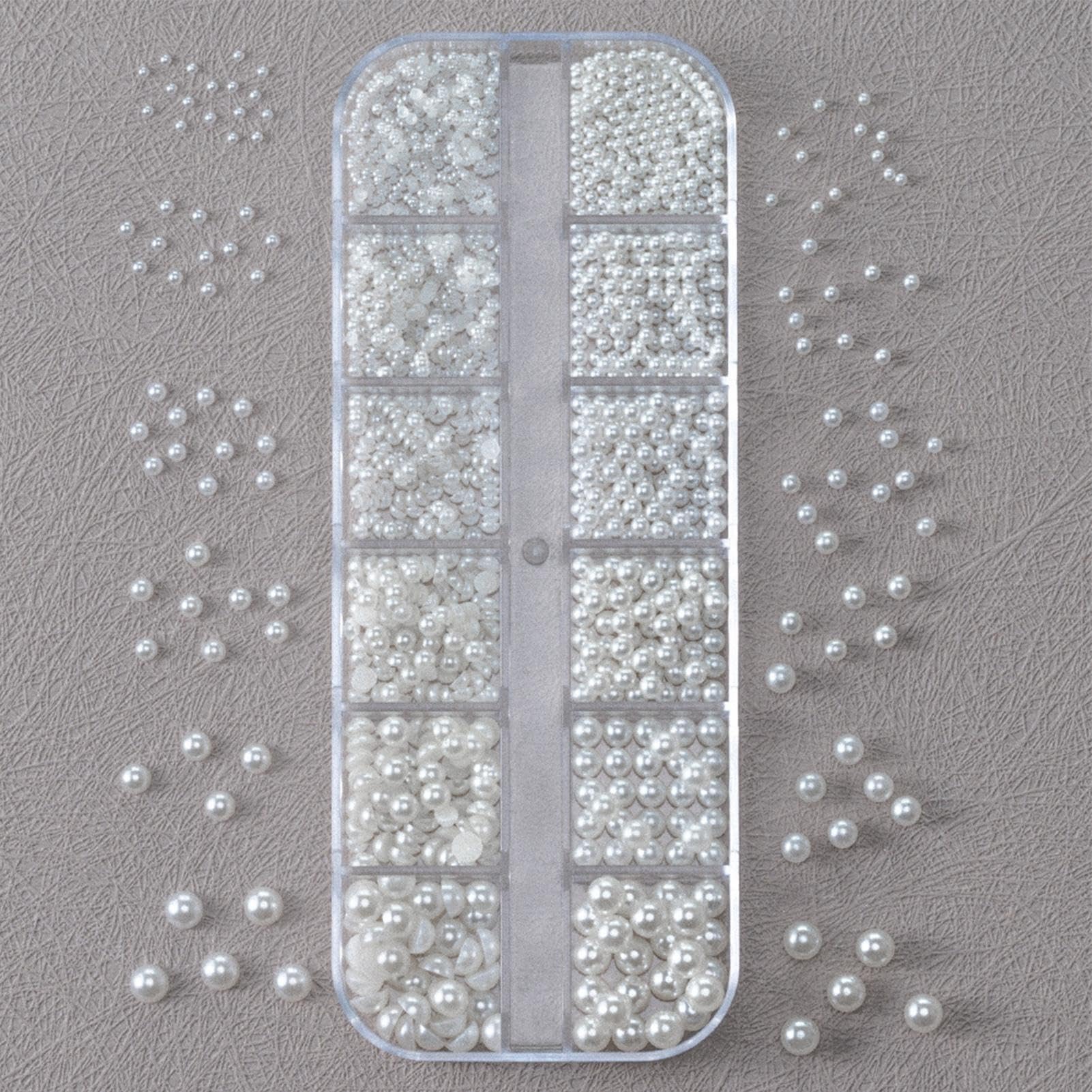 Shimmering pearl nail charms and glitter decorations for manicures, ideal for nail embellishment and manicure tools.