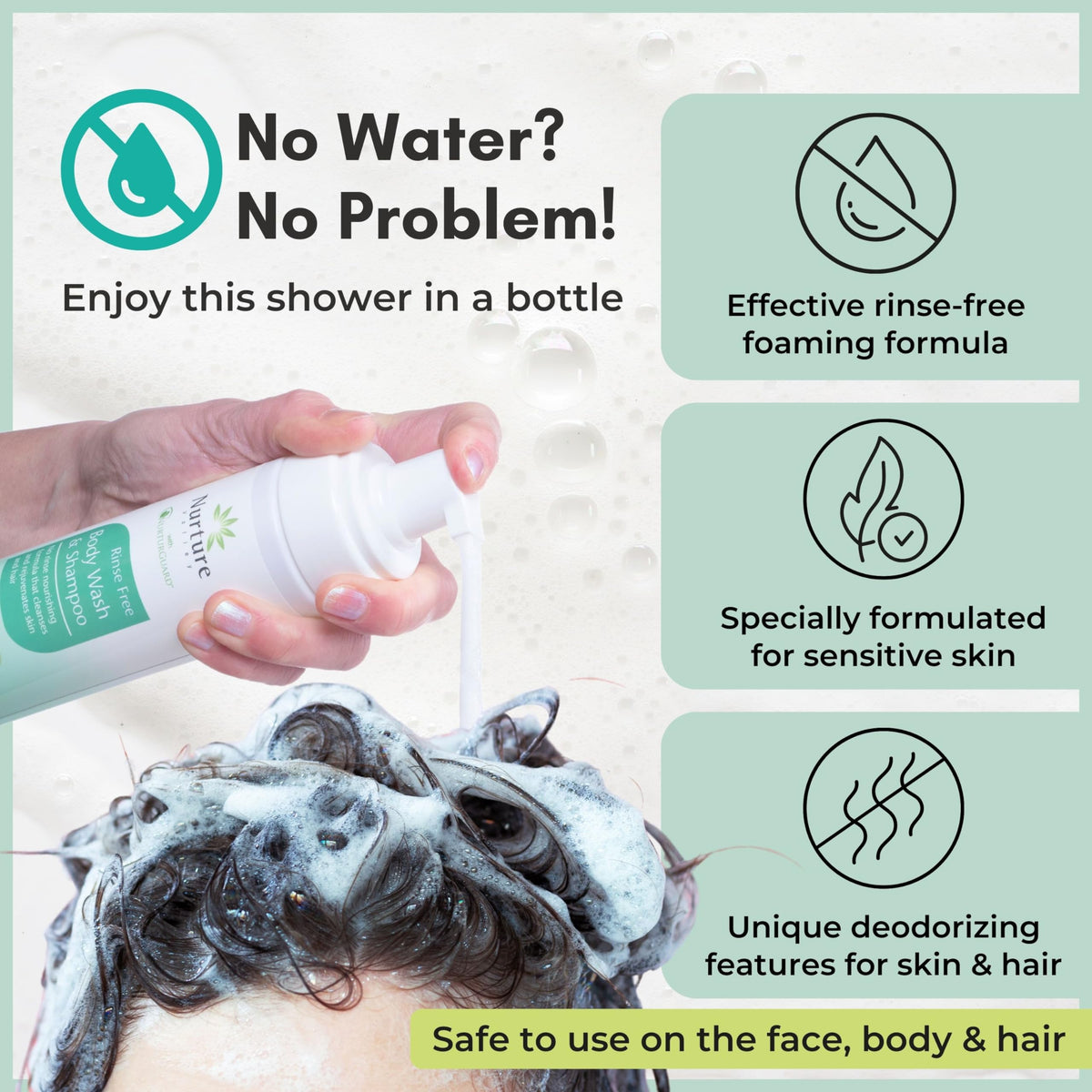 Nurture Rinse Free Body Wash Shampoo Aloe Cleansing Foam - Nurture Valley Official Imagery - 4