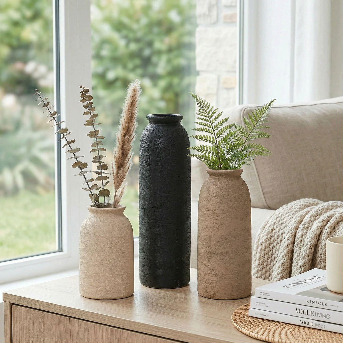Ceramic Vase Set of 3 Small Flower Rustic Vase Home Decor - FancyPlus Official Imagery - 7