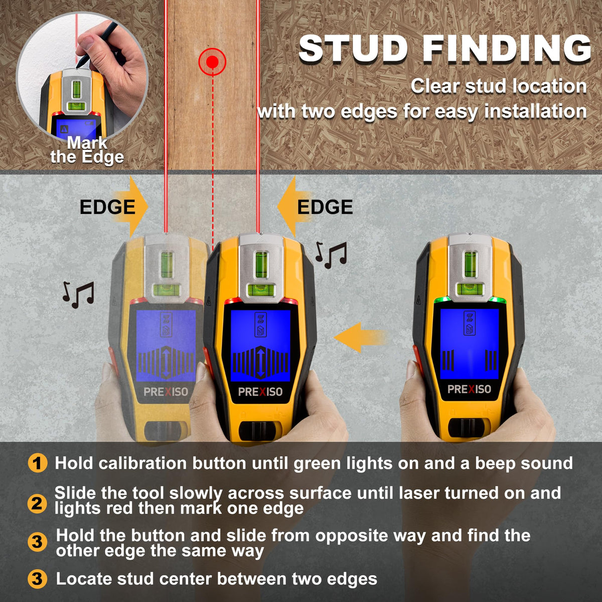 PREXISO 2 in 1 Stud Finder with Laser Level Rechargeable - Prexiso Official Imagery - 7