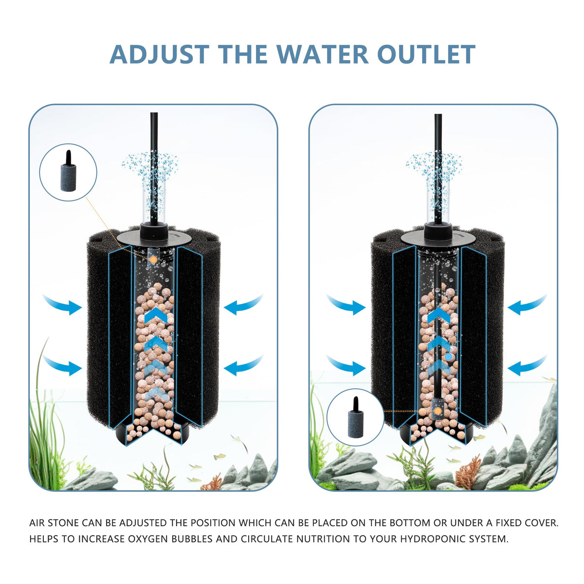 70 80 Gal Aquarium Sponge Filter with Air Stone Ceramic - DVHEY Official Imagery - 3