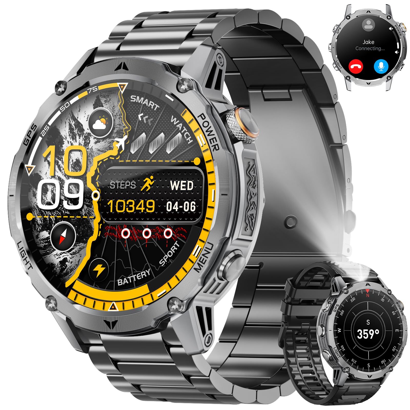 GPS Smart Watch for Men, 100-Day Battery, Bluetooth Call with - Product Imagery