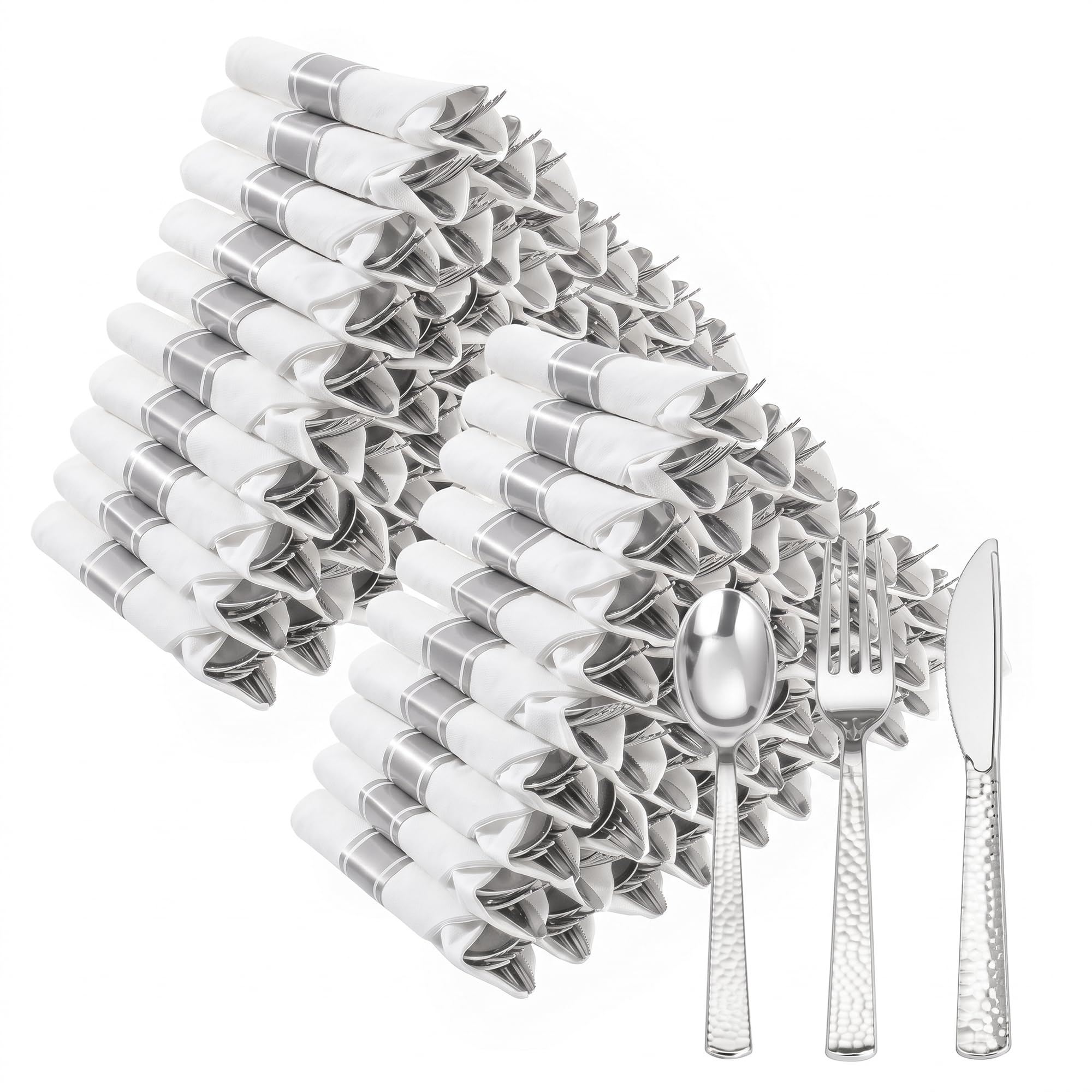 Goodluck 100 Pack Pre Rolled Silver Plastic Silverware, Wrapped C - Goodluck Official Product View 10