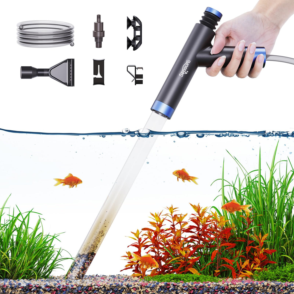 SEAOURA Gravel Vacuum for Aquarium Siphon Fish Tank Vacuum - SEAOURA Official Imagery - 1