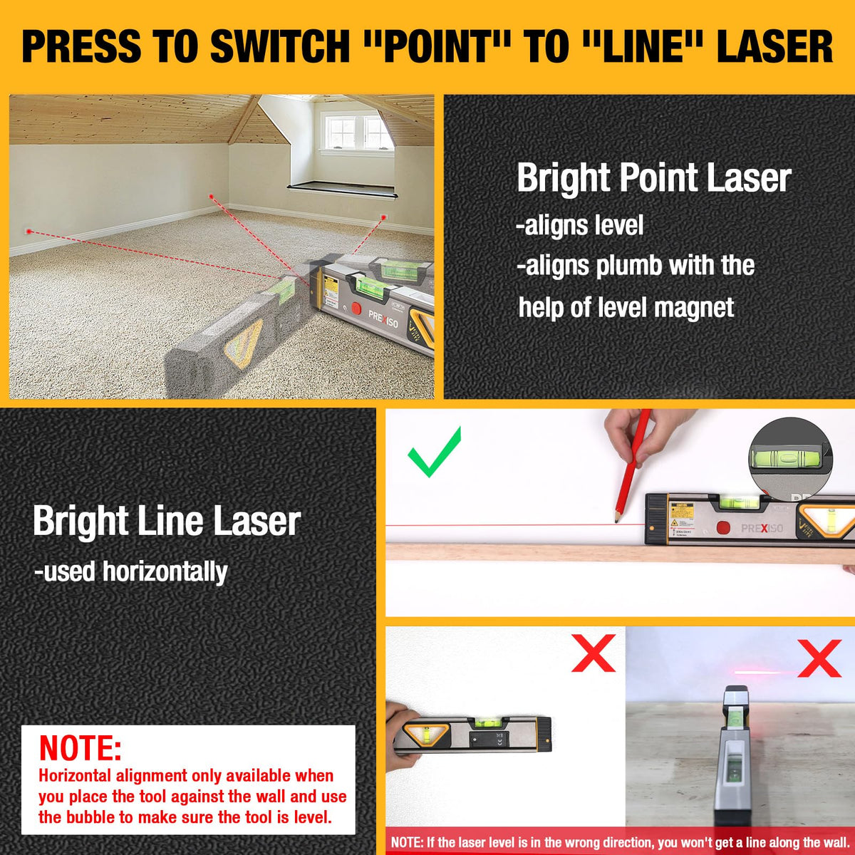 PREXISO 2 in 1 Laser Level 100Ft 30Ft 12 Magnetic Spirit - Prexiso Official Imagery - 4