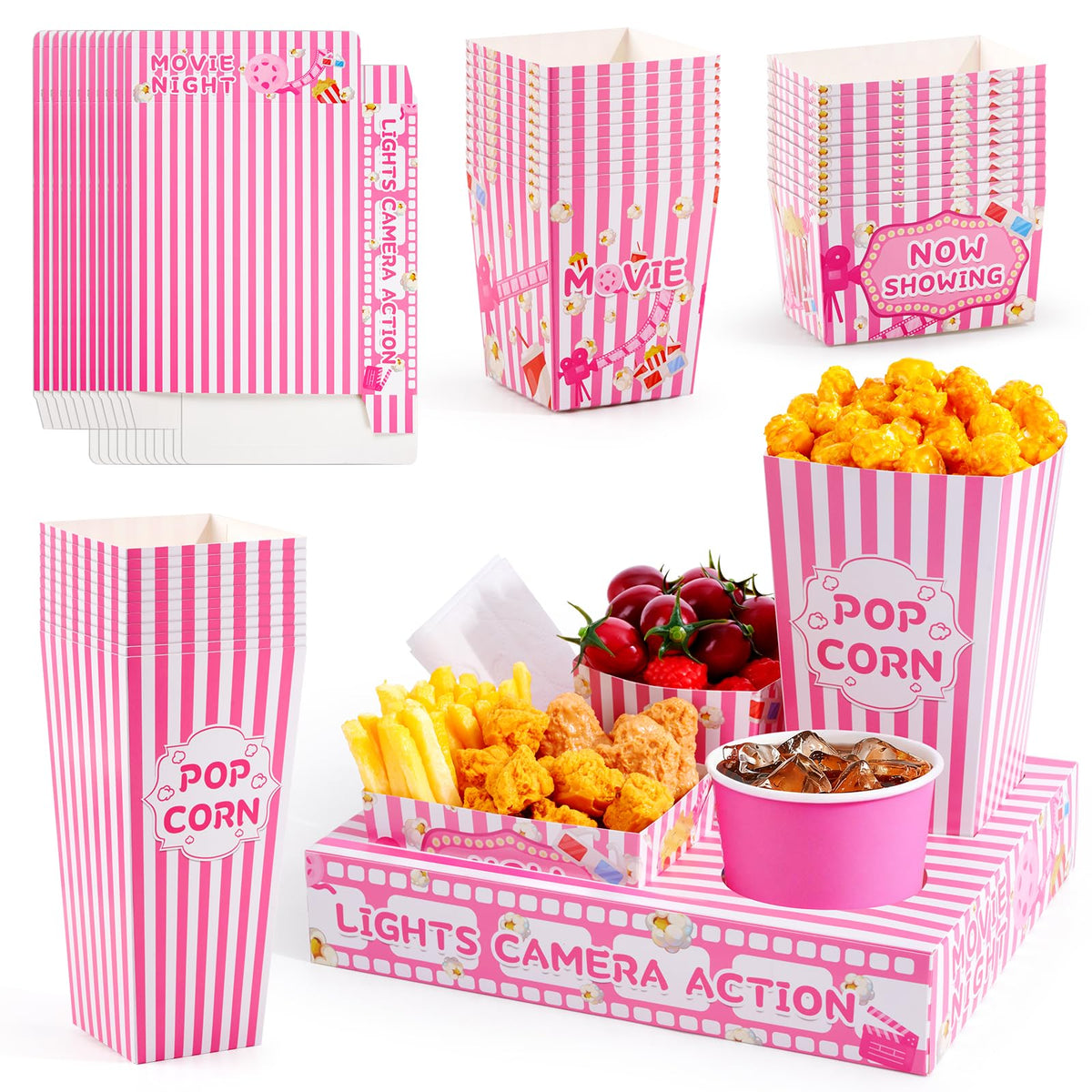48 Pcs Pink Movie Night Party Supplies Snack Popcorn Trays - ARQRHTLY Official Imagery - 2