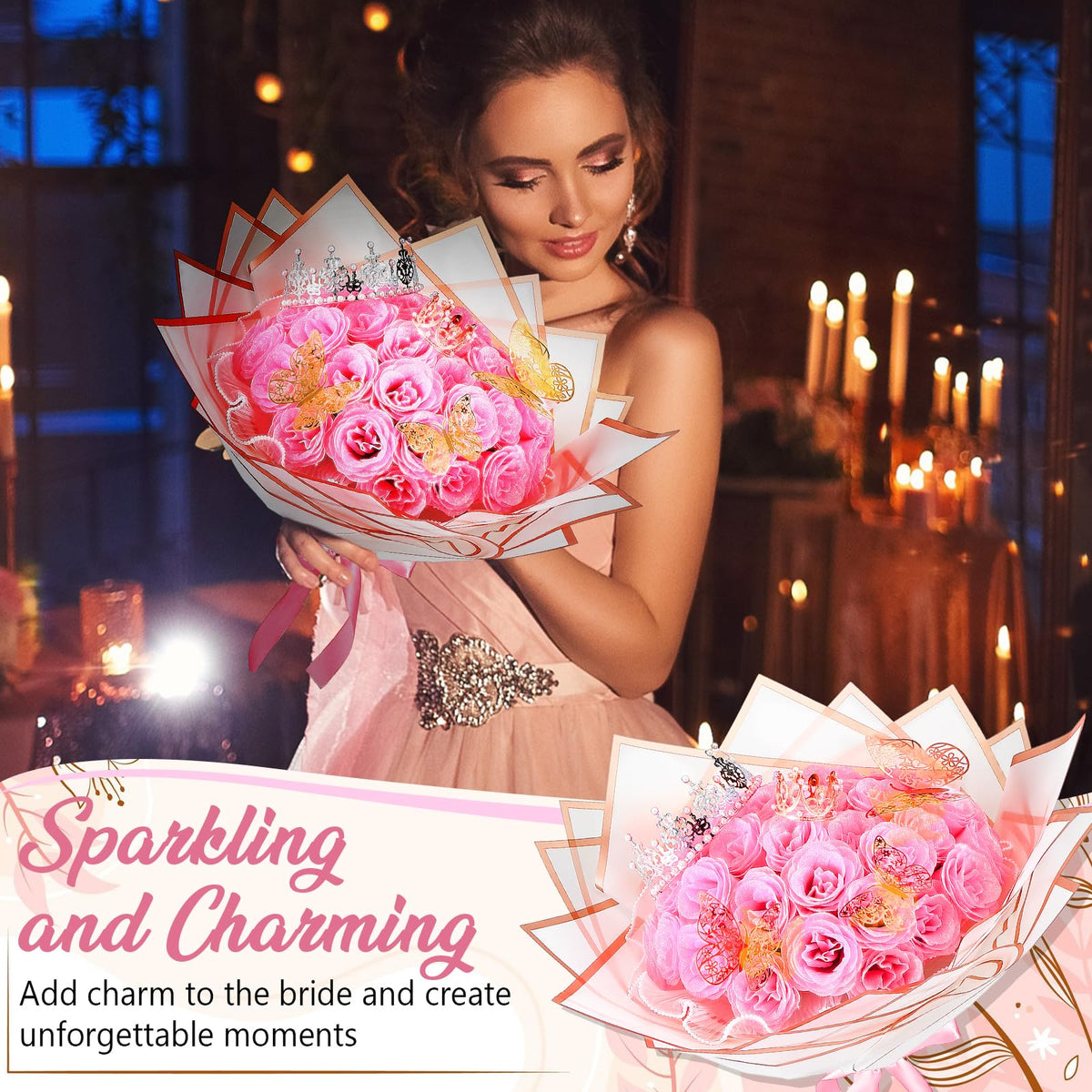 24 Pcs Glitter Roses Bouquet DIY Flower Pink - Thiccywoov Official Imagery - 4
