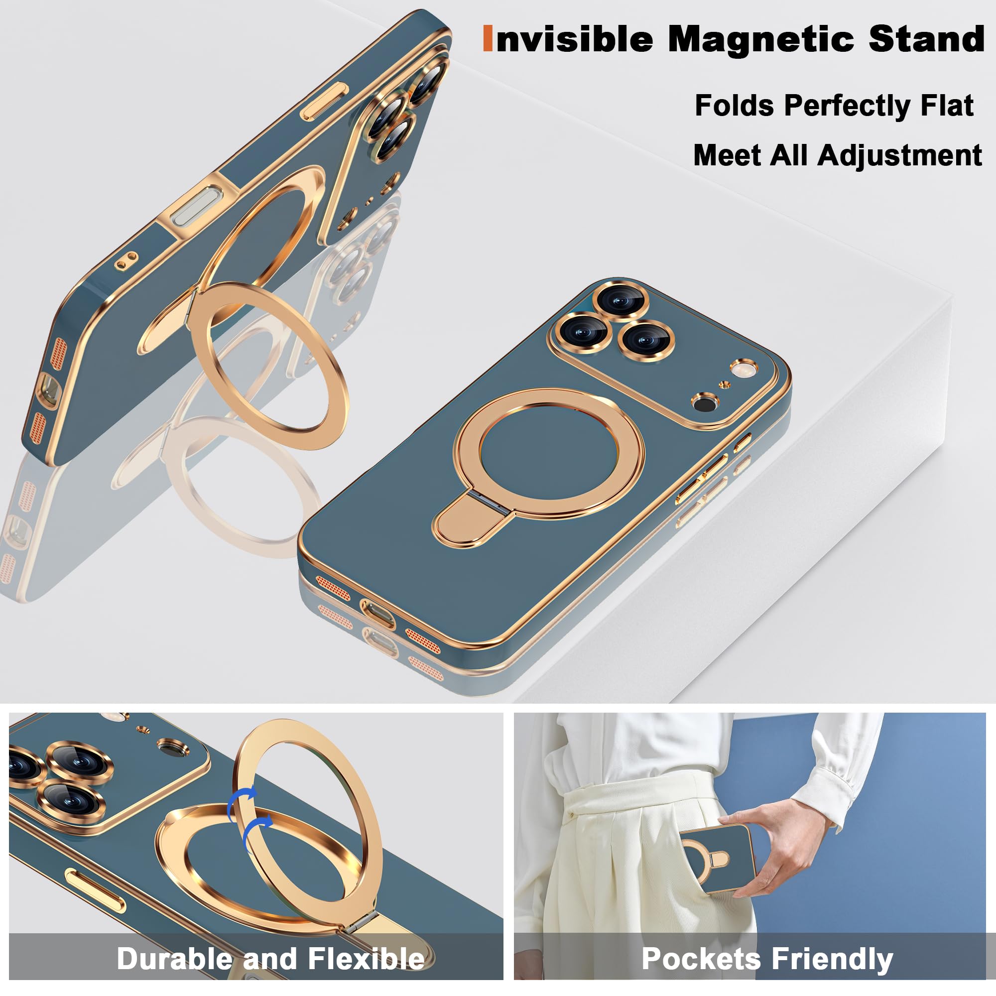 Plating Phone Case for iPhone 17 Pro with Stand 6 3 Grey - ETPESOK Official Imagery - 7