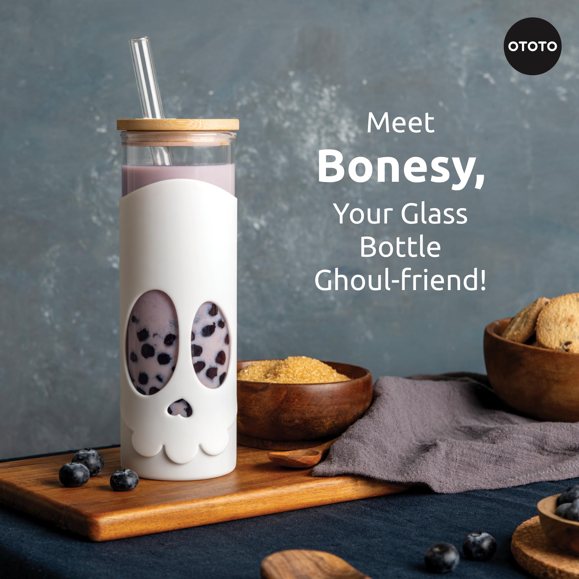 OTOTO NEW Bonesy Glass Tumbler with Straw and Lid - 16.90oz Cute Water - View 4