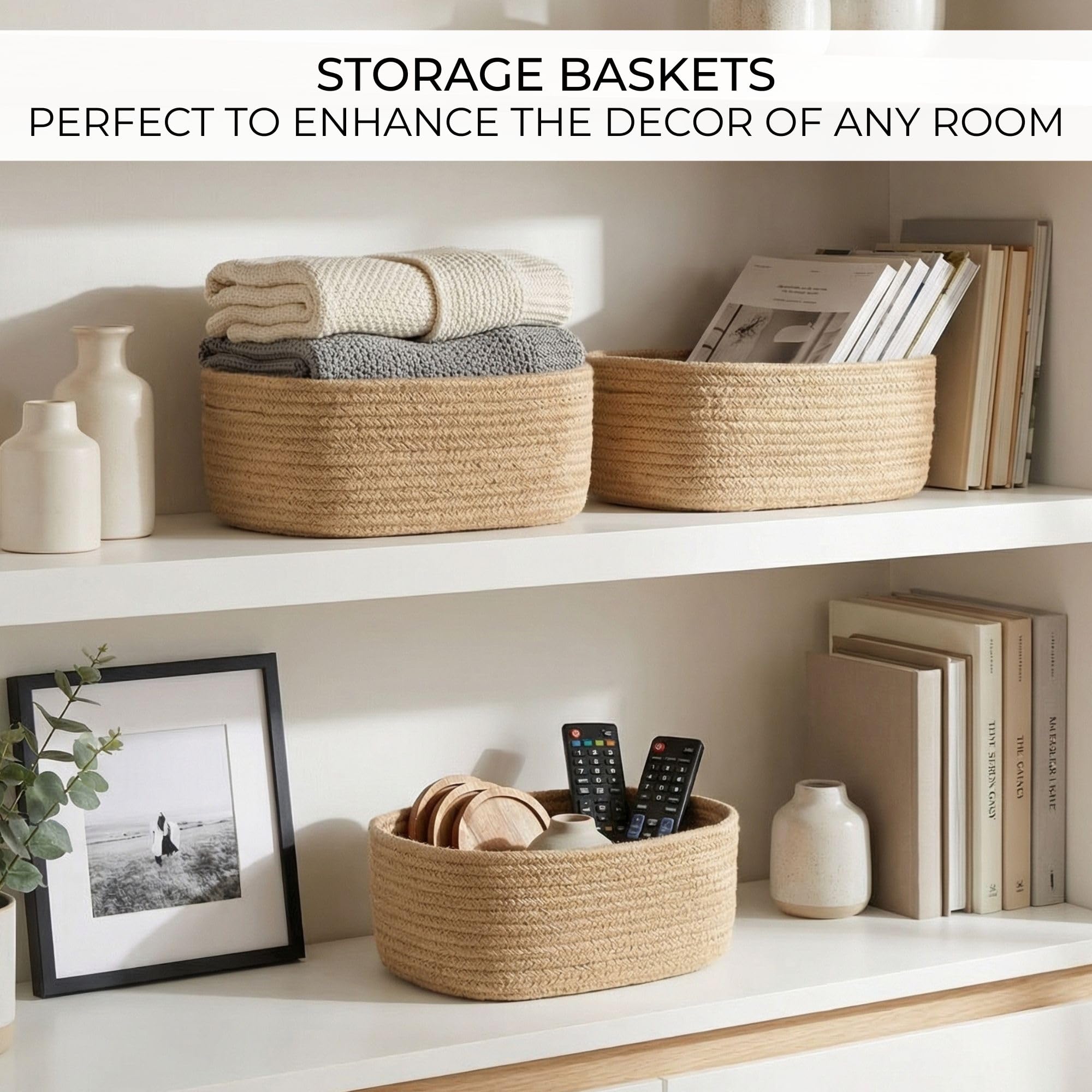 ZICOTO Beautiful Storage Basket Set of 3 - Sturdy Jute Rope Baske - ZICOTO Official Product View 5