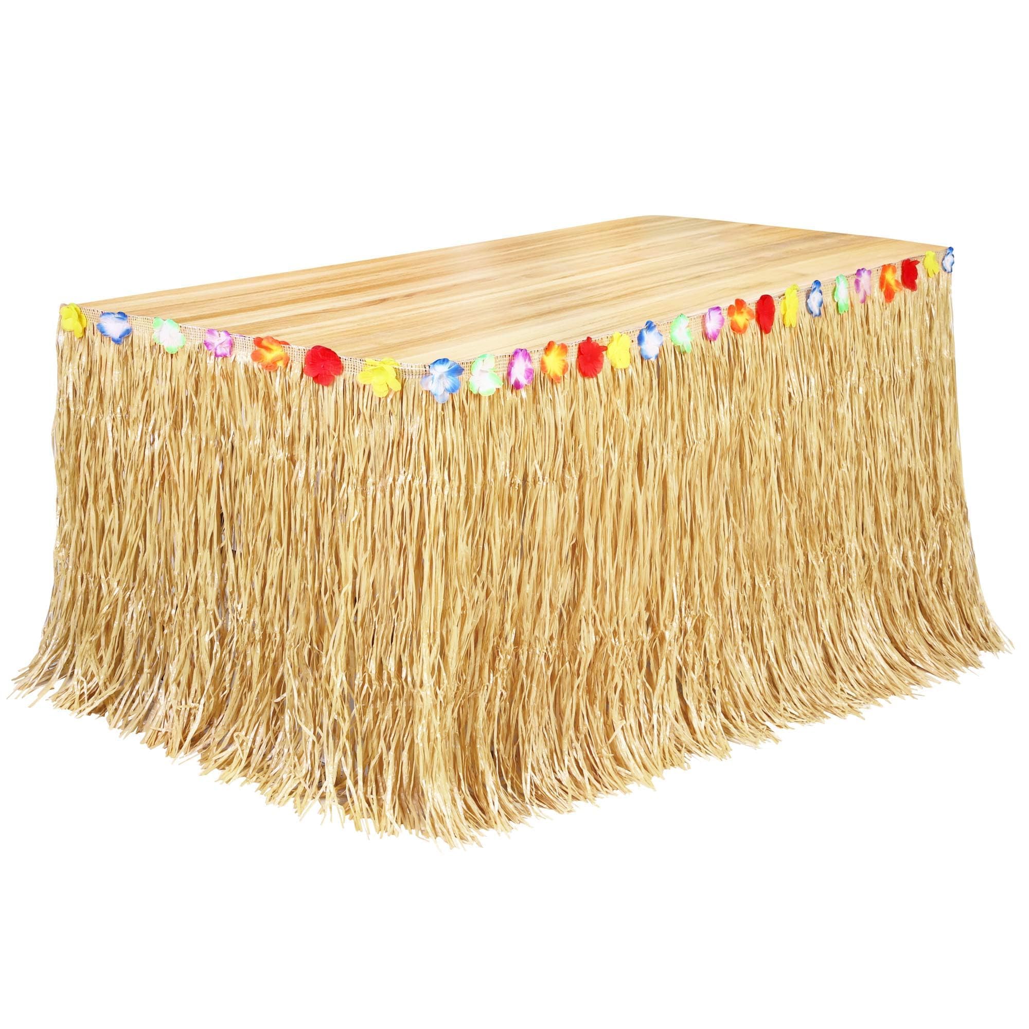 Luau Grass Table Skirt, Straw Yellow, 9 Feet x 29.5 Inch - Product Imagery