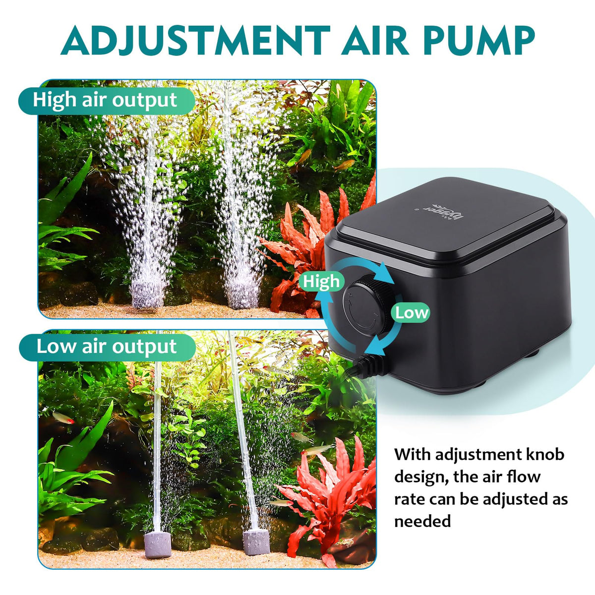 hygger Quiet 30dB Aquarium Air Pump Adjustable Low Decibel - hygger Official Imagery - 4
