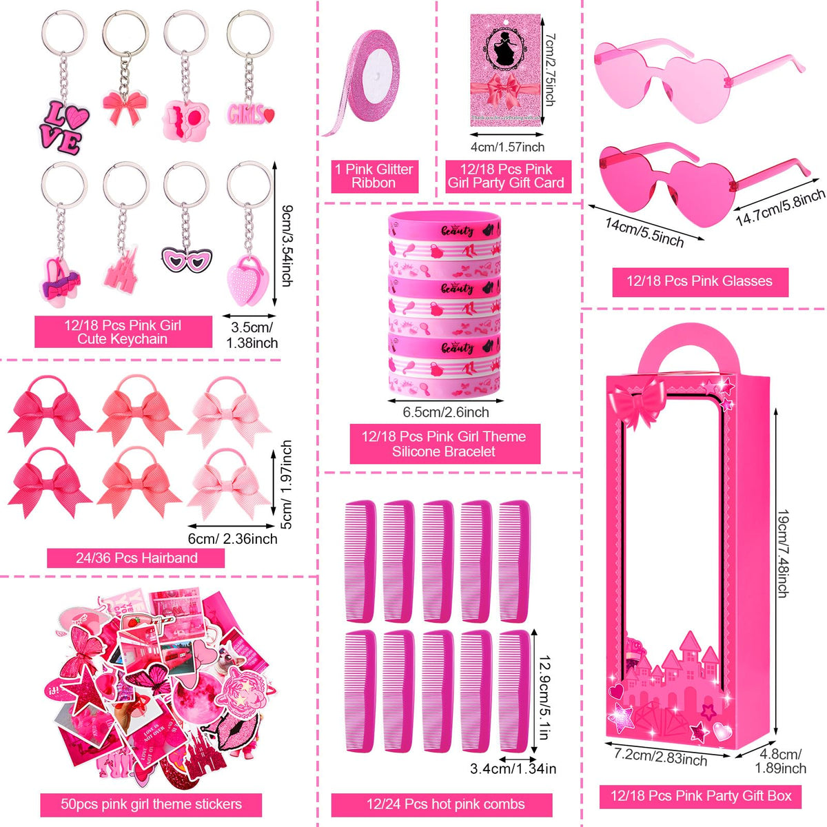 Geiserailie 147 Pcs 12 Sets Hot Pink Princess Party Favors - Geiserailie Official Imagery - 4