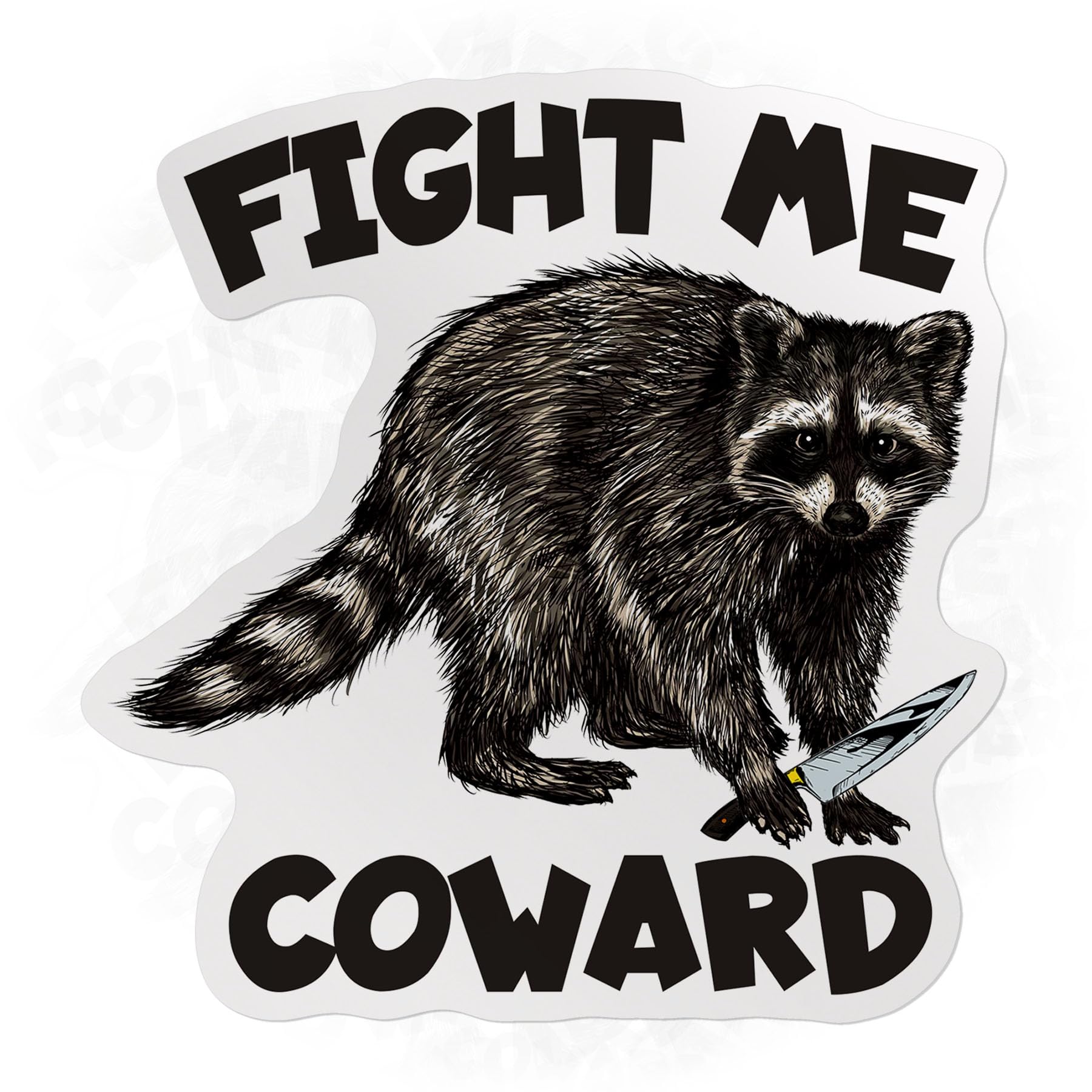 Fight Me Coward Raccoon Sticker Hard Hat Blue Collar Meme Funny Racoon with Knife Waterproof Vinyl Sticker for Laptop Water Bottle Phone Case Cars - Decor Decal Stuff Gift Idea for Her Him Adults Kid