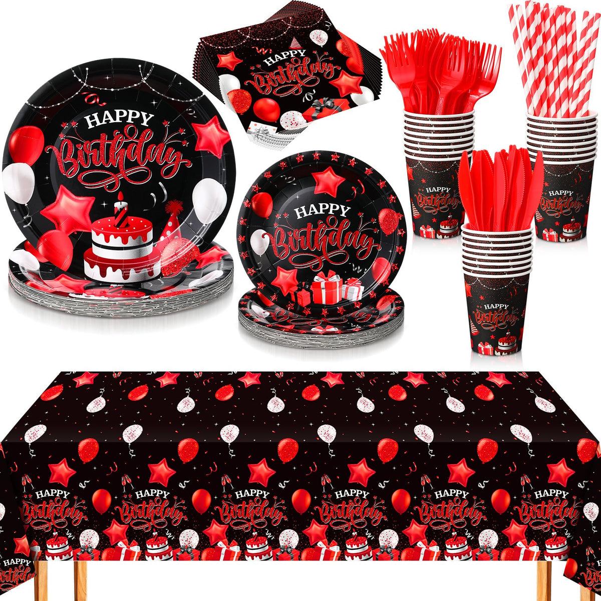 Norme 176 Pcs Black and Red Birthday Tableware Set Birthday - Norme Official Imagery - 1