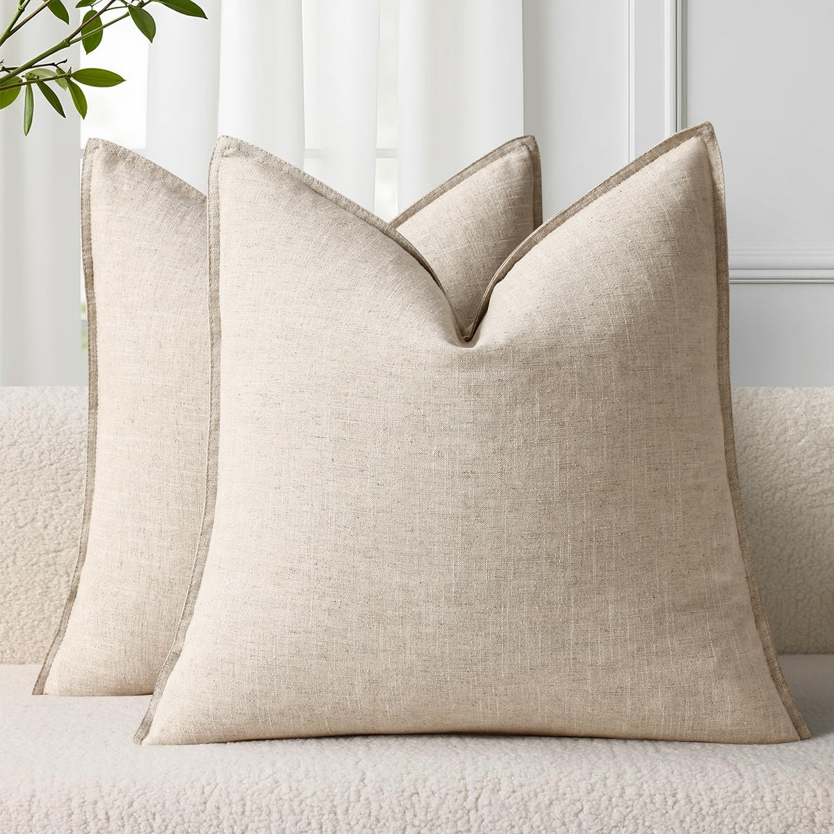 decorUhome Fall Beige Linen Throw Pillow Covers 22x22 Set of - decorUhome Official Imagery - 1