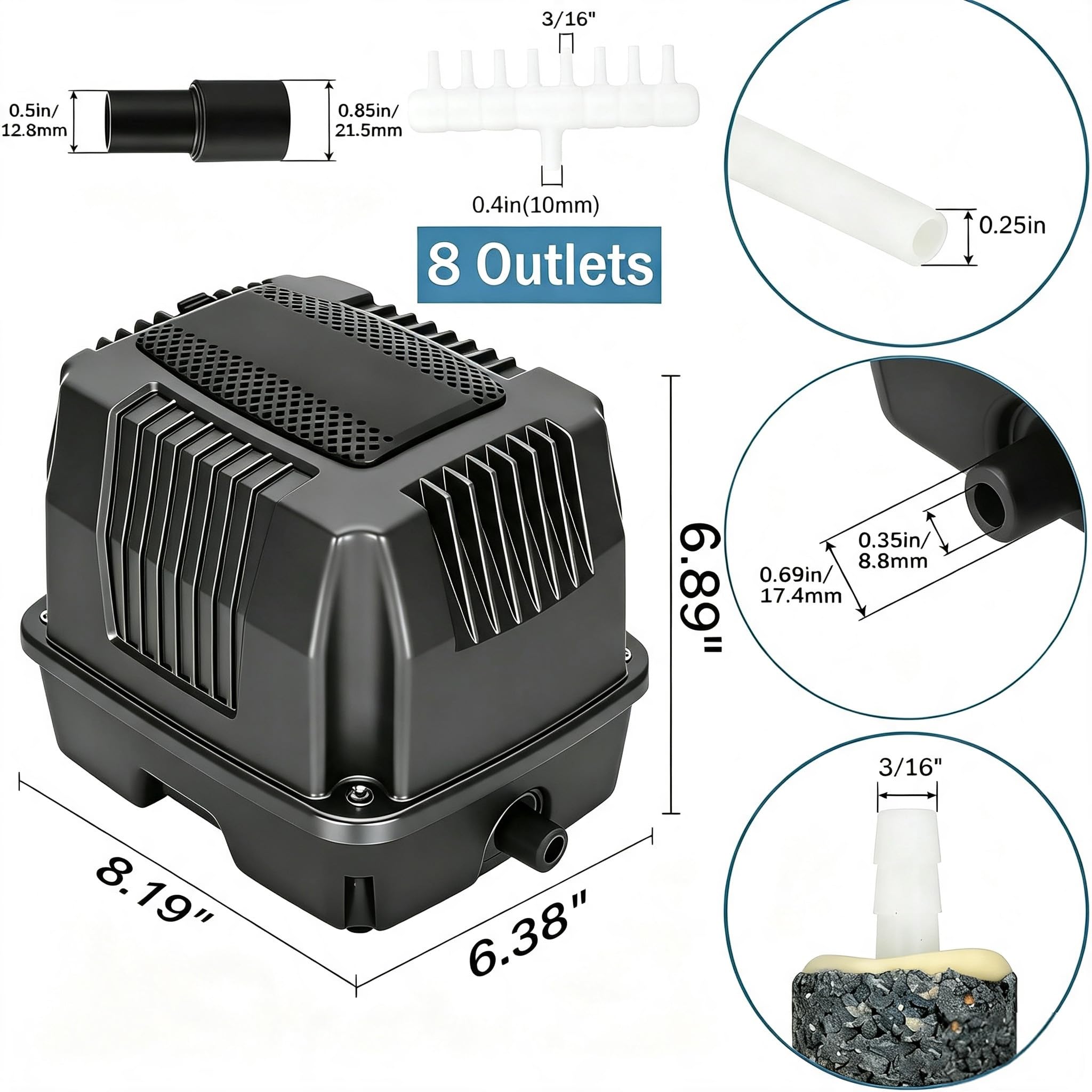 sigfee Linear Air Pump 856 GPH Outdoor Silent for Aeration - sigfee Official Product View 2