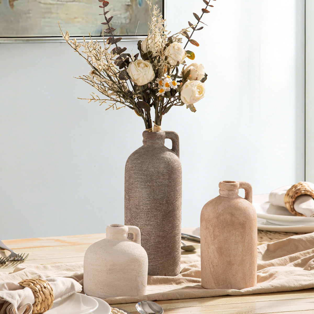 Ceramic Vase Set of 3 Home Decor Living Room Table - Vanselia Official Imagery - 5
