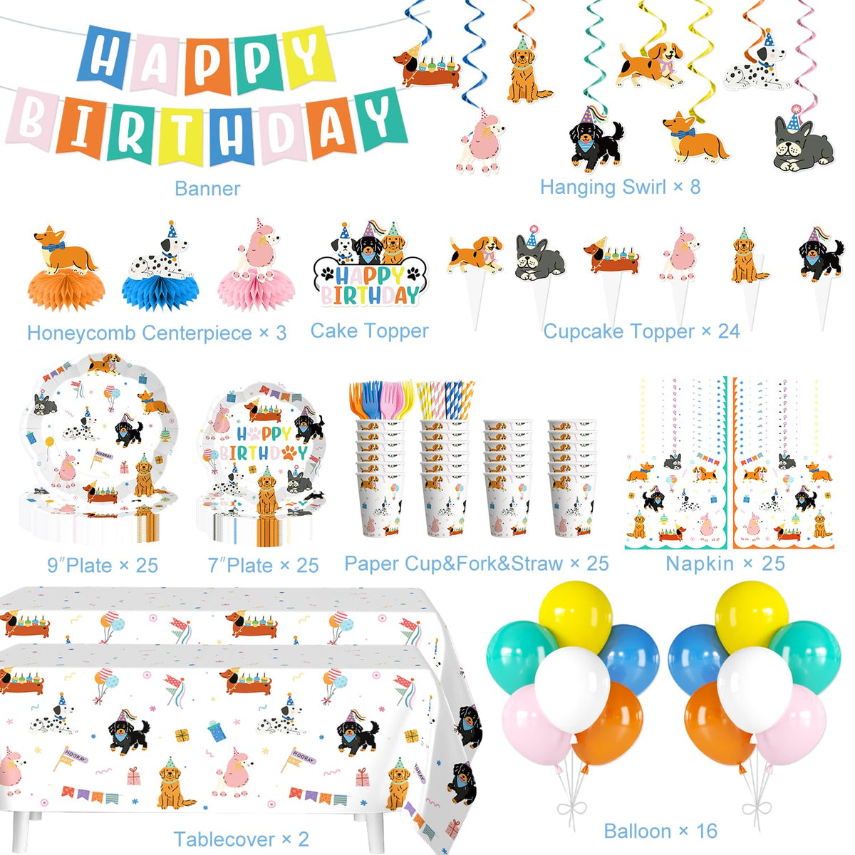 Dog Themed Birthday Party Decorations Tableware Set Serves - Yingoto Official Imagery - 4