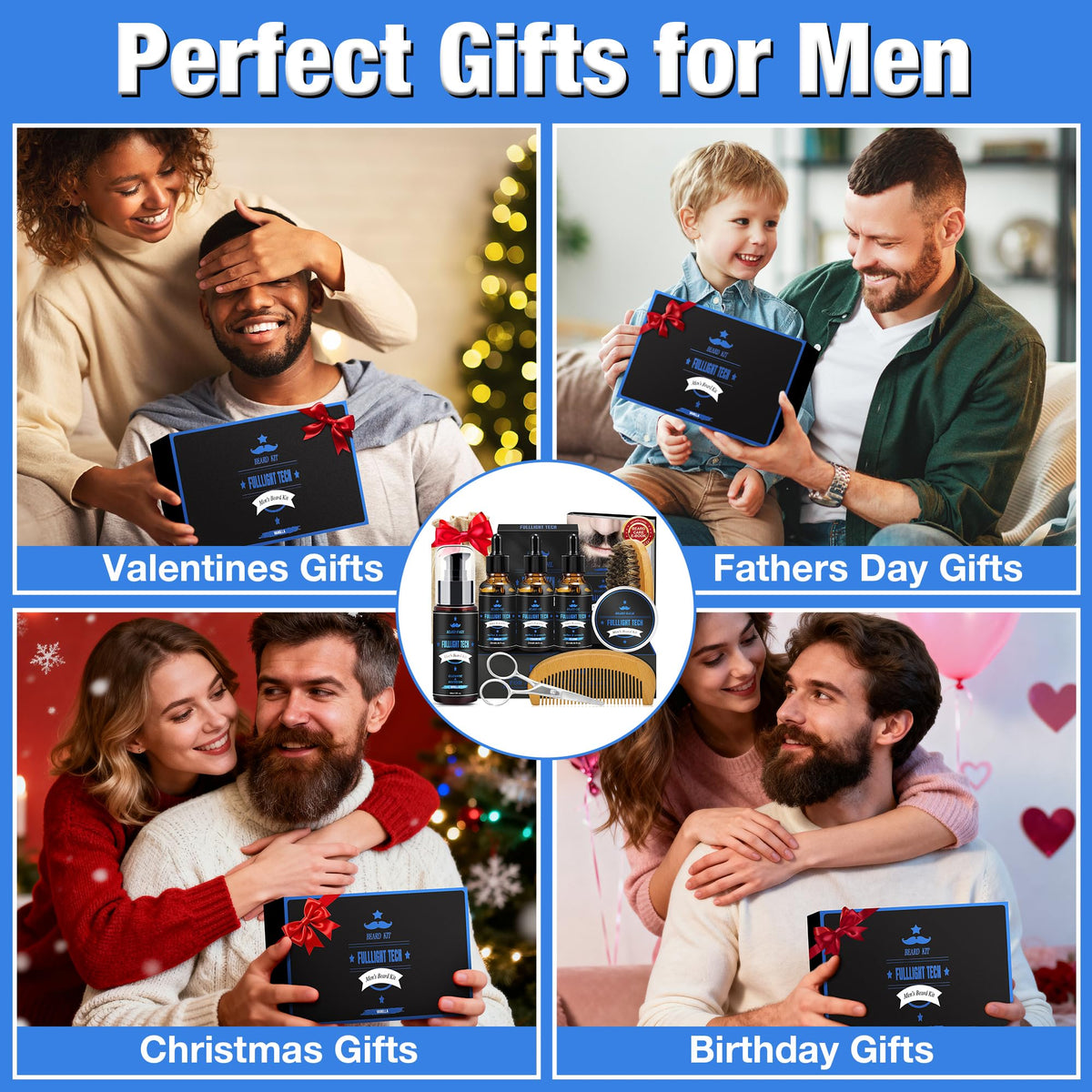 Beard Kit for Men with 3 Beard Oil Scents Vanilla Beard Wash - FULLLIGHT TECH Official Imagery - 3