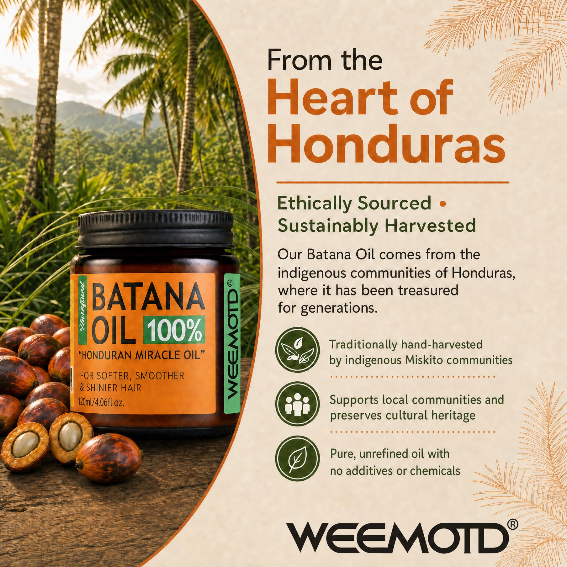 WEEMOTD 100% Raw Batana Oil for Hair from Honduras, 4.06 Fl Oz, Bright Coffee - WEEMOTD Official Product View 8