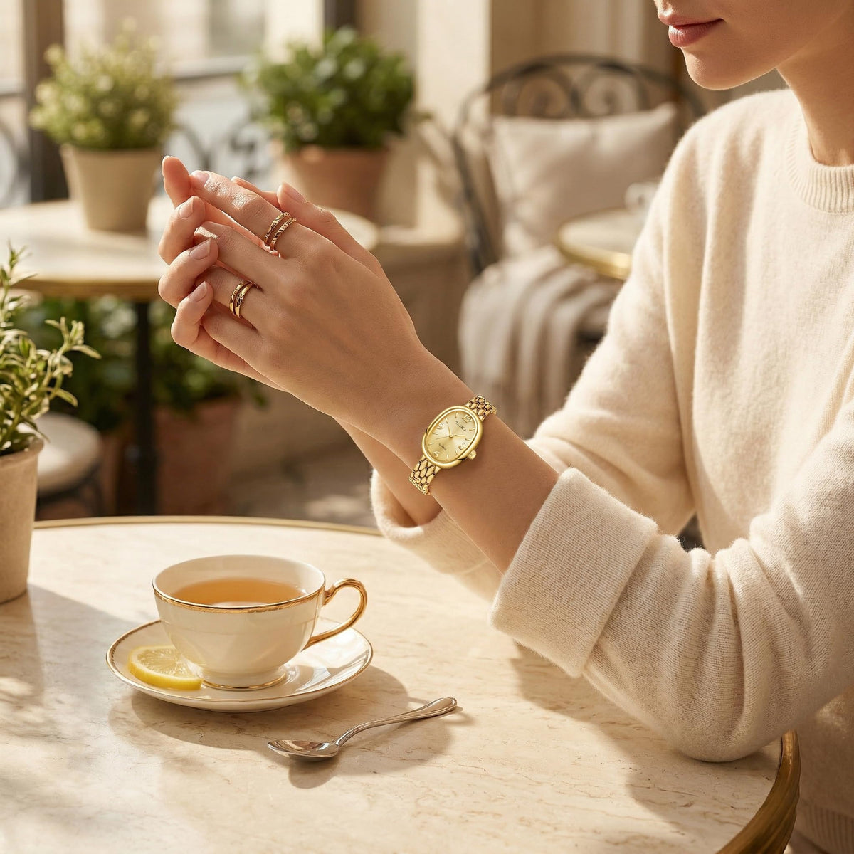 Diaofendi Petite Vintage Oval Gold Women s Watch Waterproof - Diaofendi Official Imagery - 5