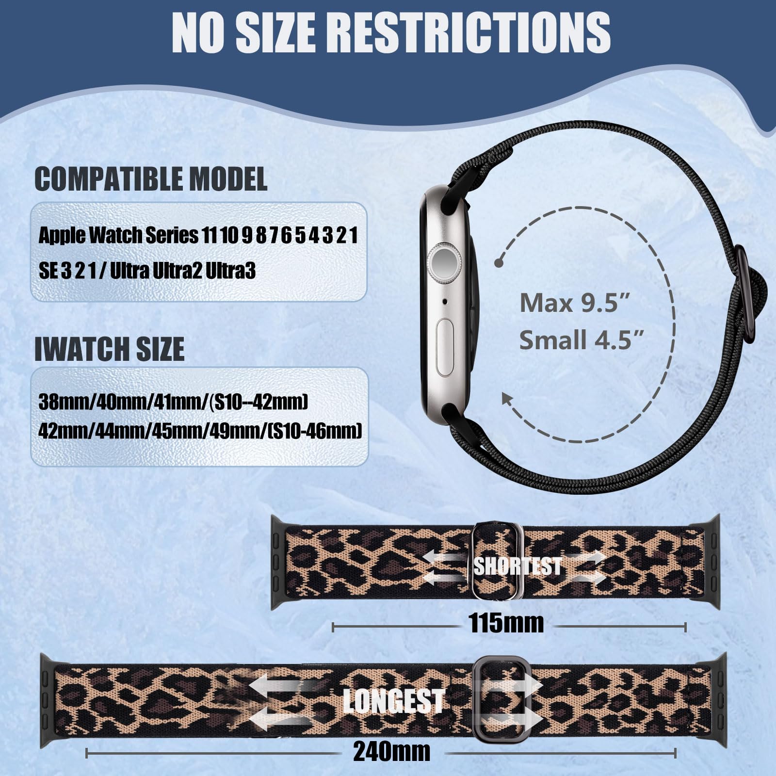 Ynitec Leopard Stretchy Band for Apple Watch 40mm 38mm 41mm 42mm, Spor - View 6