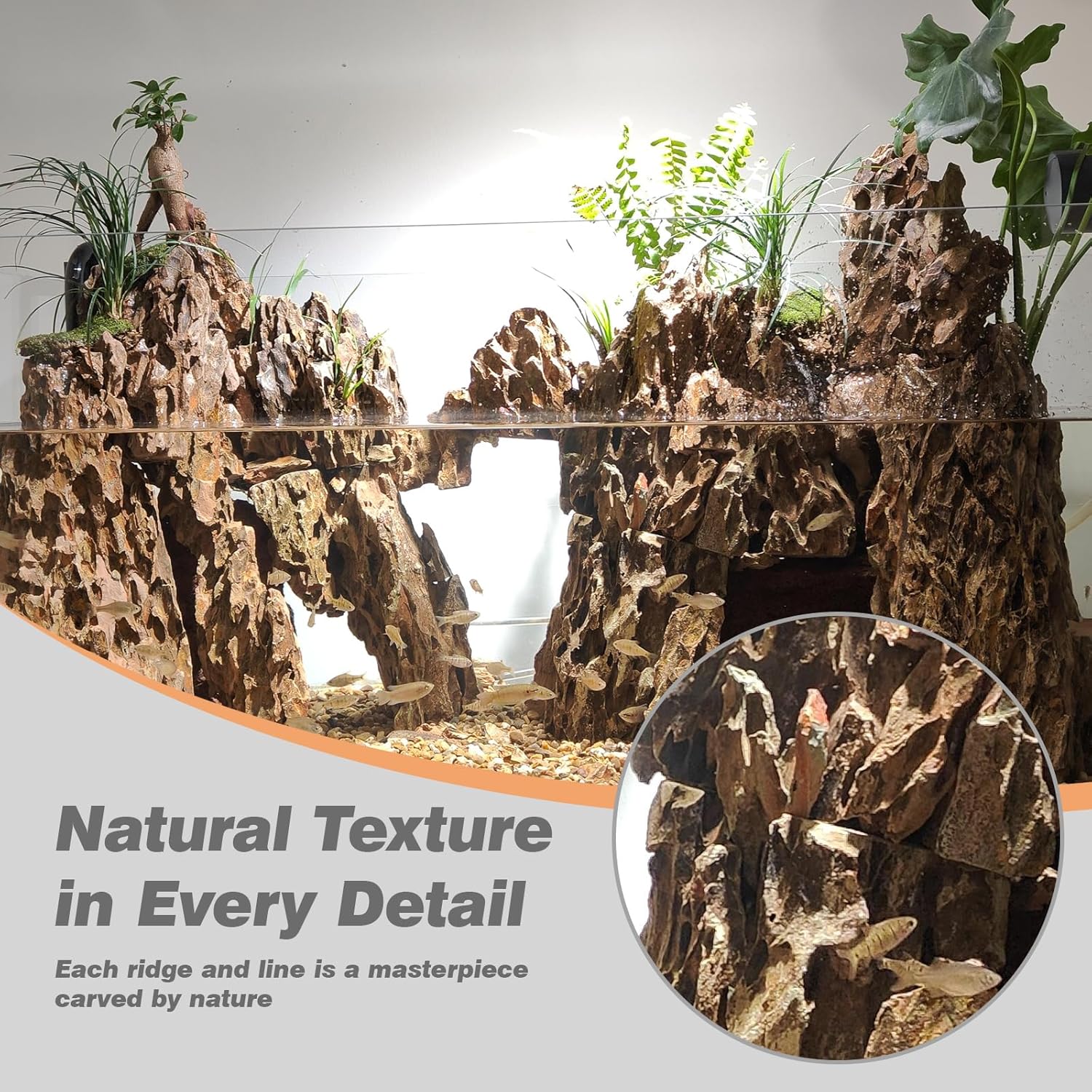 Unocho Dragon Stone aquarium rocks, Seiryu style, 5lb for fish tanks, natural decorative stone for freshwater or saltwater aquariums