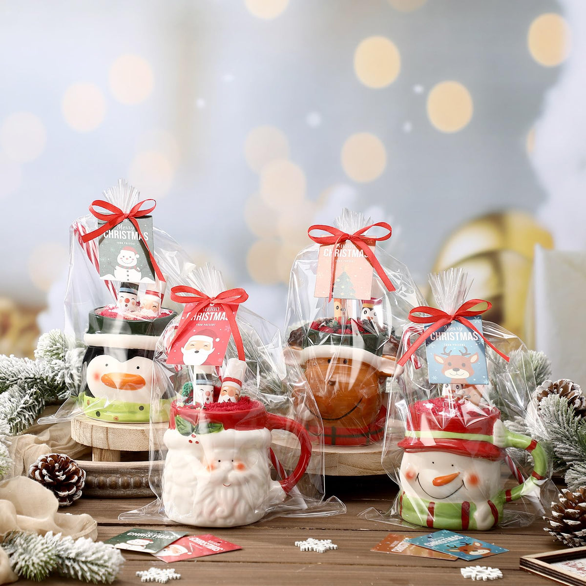 4 Set Christmas Ceramic Mug Lip Balms Gift Baskets for Women - Cutecrop Official Imagery - 3