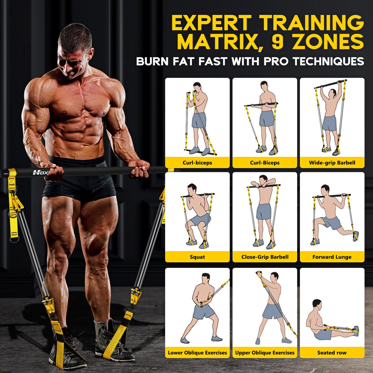 Heavy Pilates Equipment Portable Pilates Bar Kit with - HOXWC Official Imagery - 7