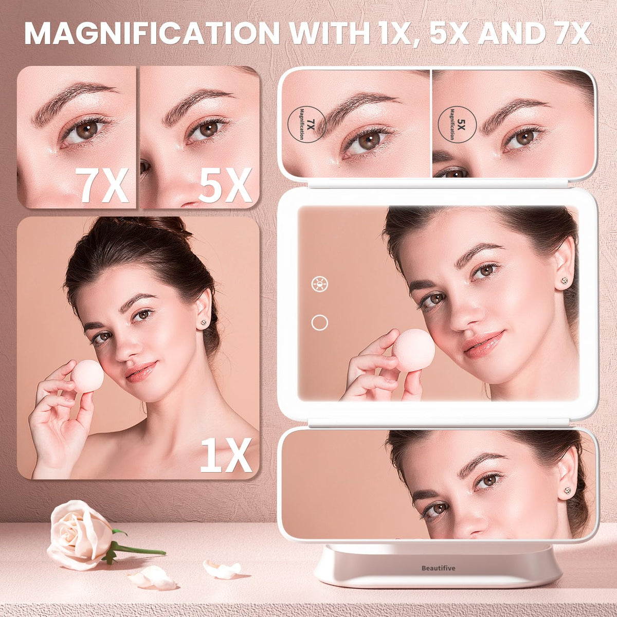 Makeup Mirror with Lights and 7X 5X 1X Magnification Vanity - Beautifive Official Imagery - 7