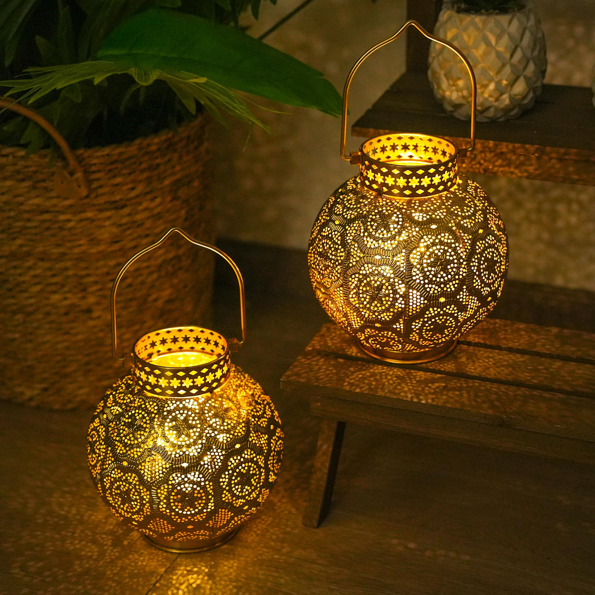 TRIROCKS Set of 2 Moroccan Style Metal Table Lamp 7 High - TRIROCKS Official Imagery - 4