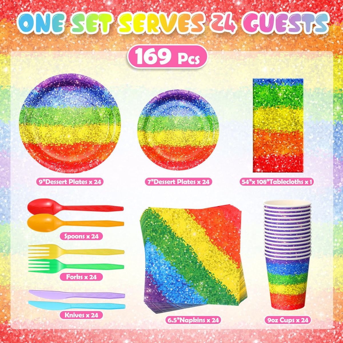 Zhehao 169 Pcs Rainbow Party Supplies Disposable Tablecloth - Zhehao Official Imagery - 3