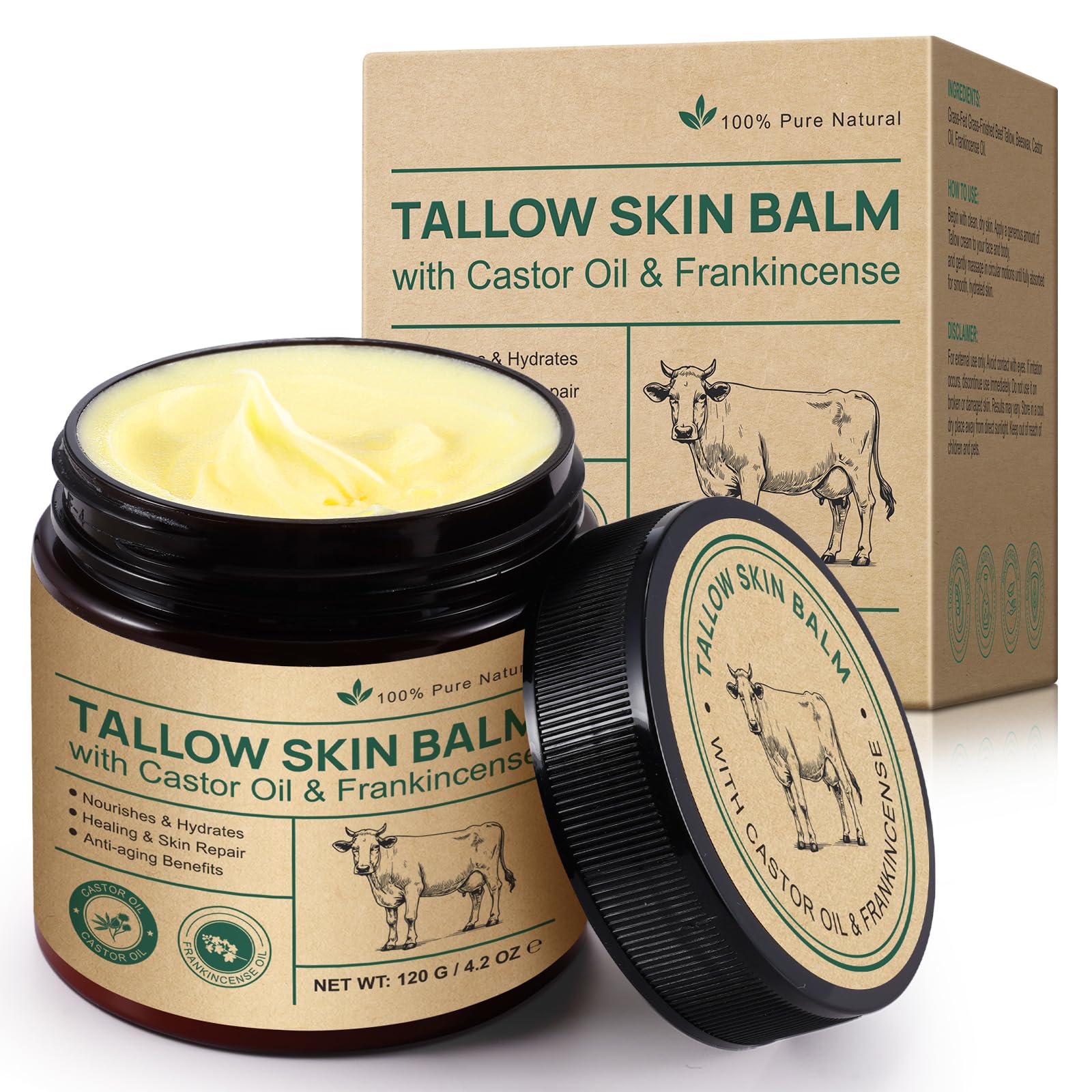 Beef Tallow for Skin & Face Cream with Castor Oil and - Product Imagery