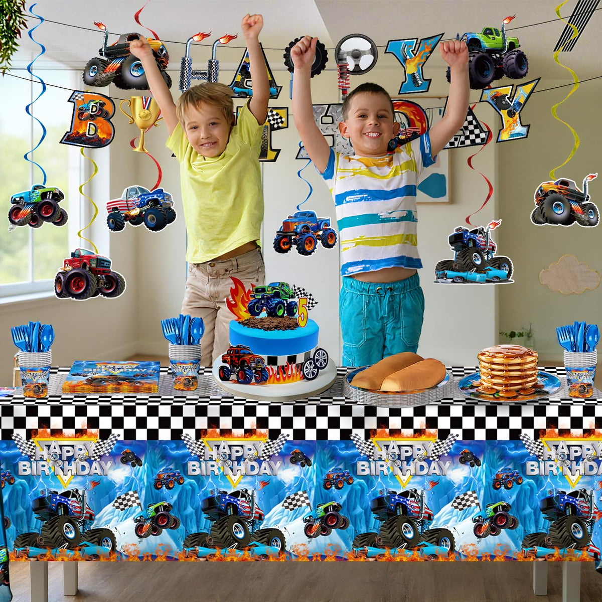 177pcs Monster Truck Birthday Decorations Plates Napkins - JVORFDG Official Imagery - 7