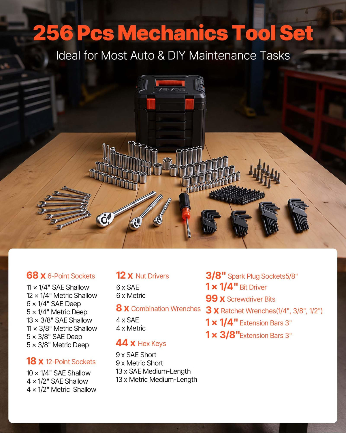 VEVOR Mechanics Tool Set 256 Piece Mechanic Tool Kit 1 4 in - VEVOR Official Imagery - 5