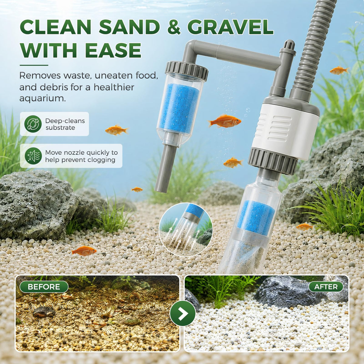 30W Aquarium Vacuum Gravel Cleaner 6 in 1 Electric Fish Tank - Bblira Official Imagery - 5