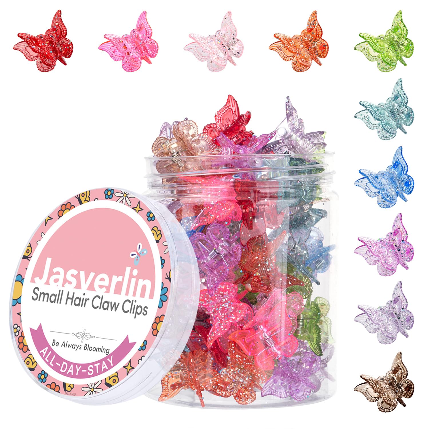 JASVERLIN Glitter Mini Butterfly Hair Claw Clips, Sparkly Colorful Hair Ac