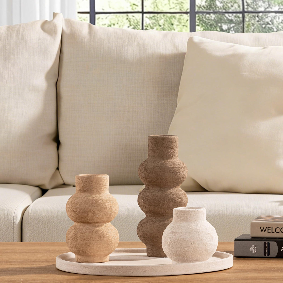 Ceramic Vase Set of 3 Home Decor Living Room Table - Vanselia Official Imagery - 5