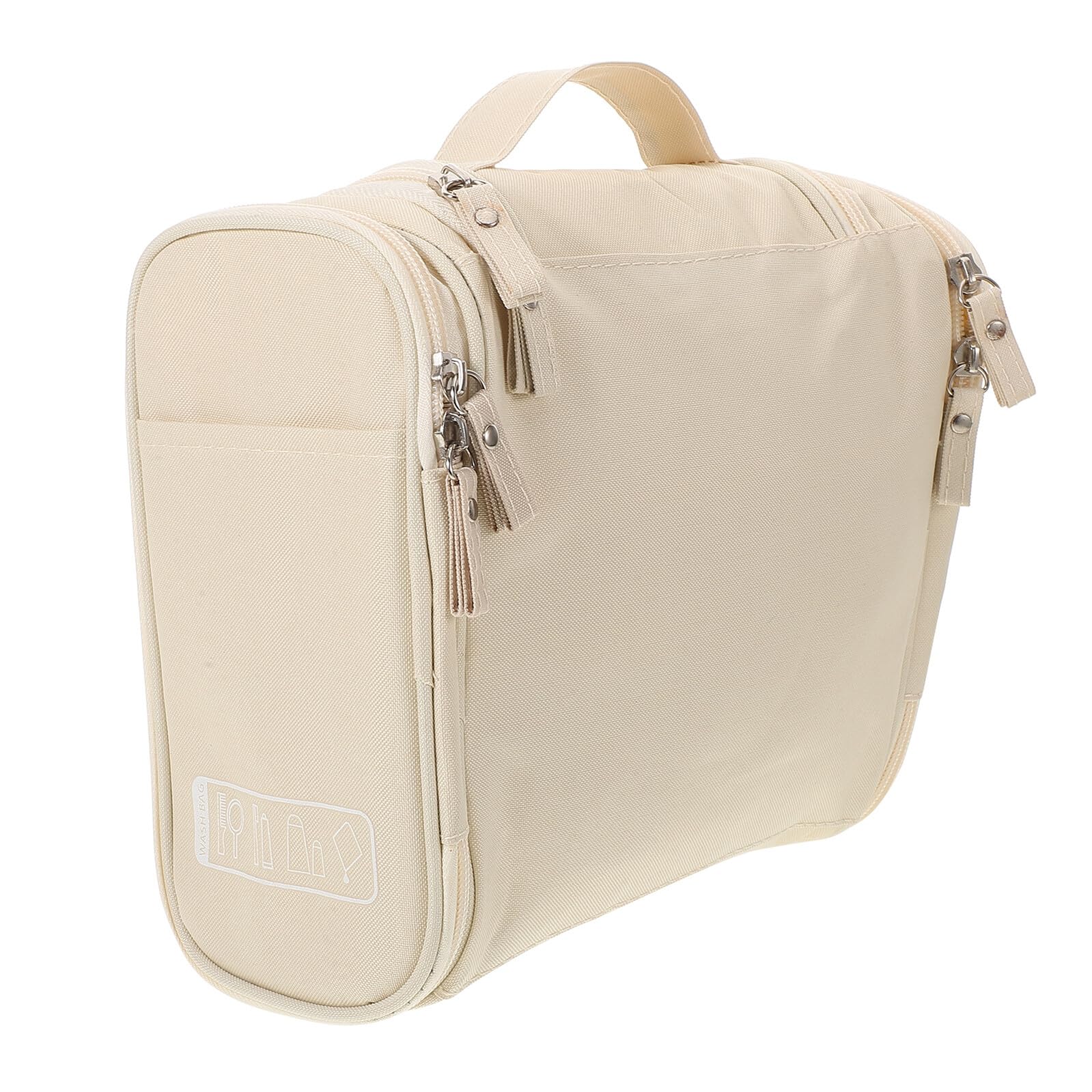 FOMIYES Large Waterproof Travel Toiletry Bag with Handle, Beige Portable Makeup Organizer Pouch for Skincare and Cosmetics Storage, Hanging Travel Accessories Case for Men and Women