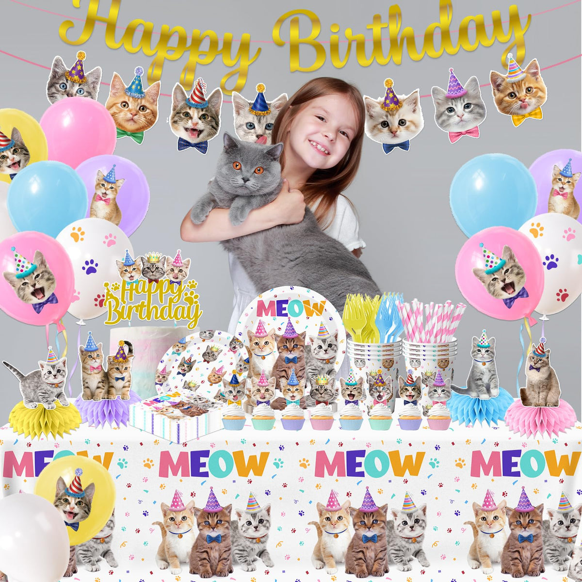 Cat Birthday Decorations 189pcs Cat Party Decorations cat - YGCTBVY Official Imagery - 3
