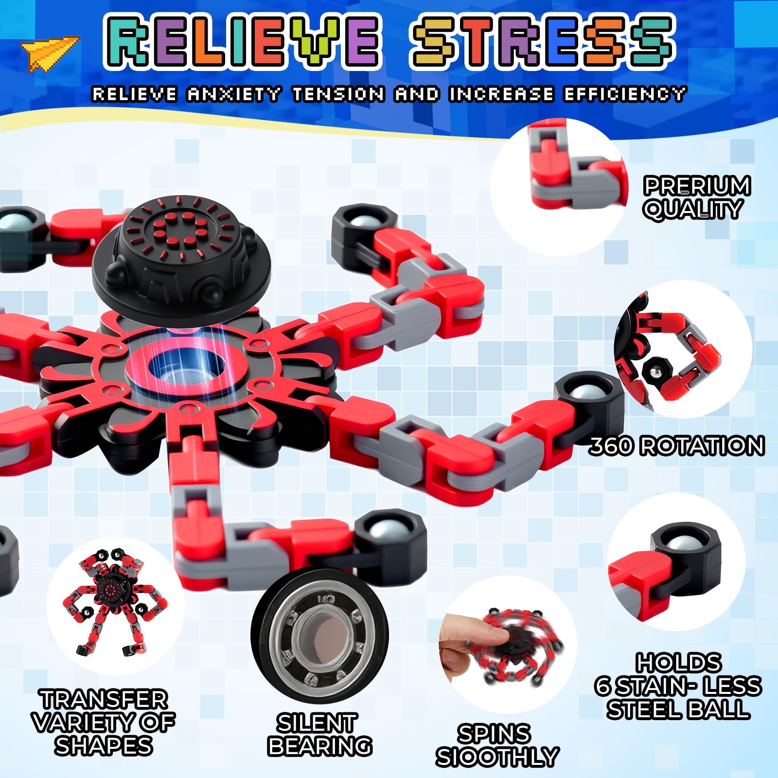 FGYLYOX 12PCS Transformable Fidget Spinners for Kids Adults,Deformable Chain DIY - FGYLYOX Official Product View 2