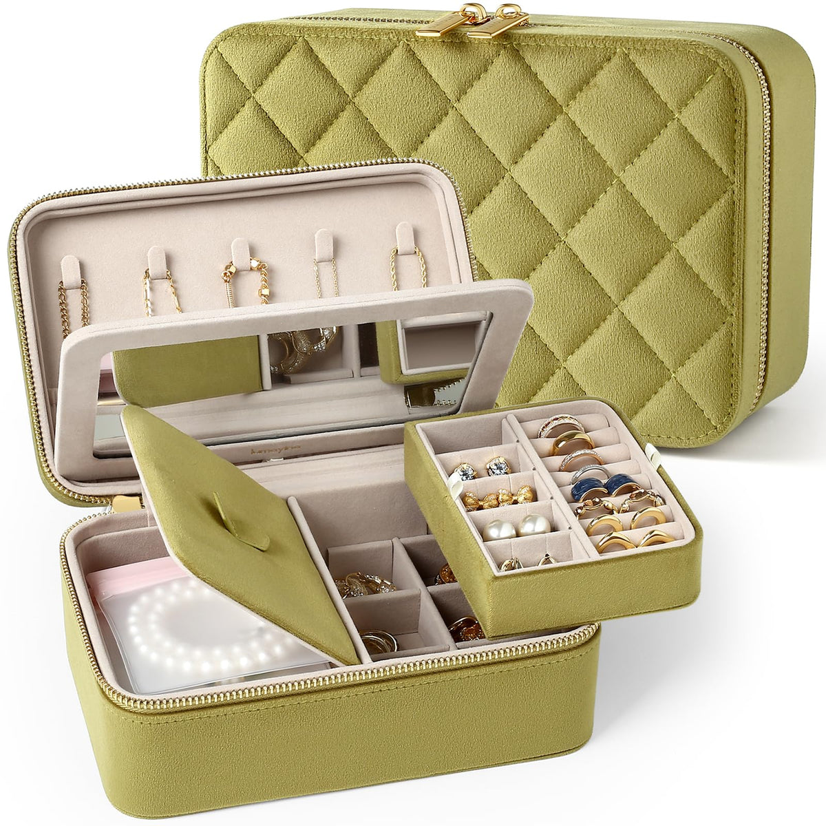 Velvet Travel Jewelry Organizer Case with Large Mirror for - Lumayina Official Imagery - 2