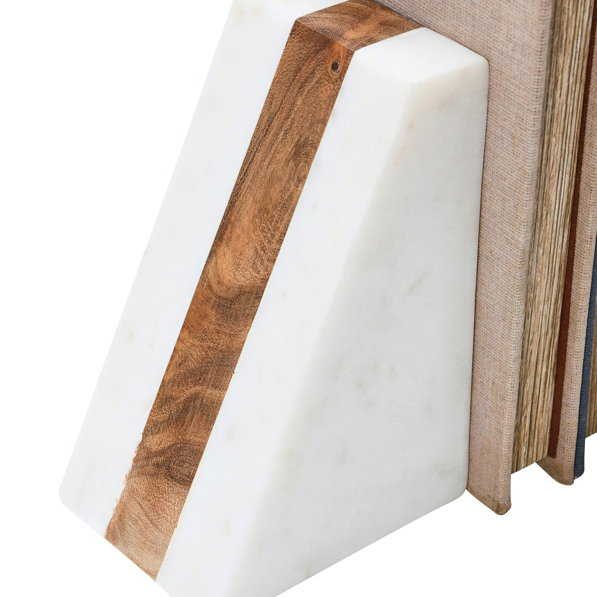 Main Mesa Marble Geometric Bookends with Wood Inlay White - Main + Mesa Official Imagery - 6