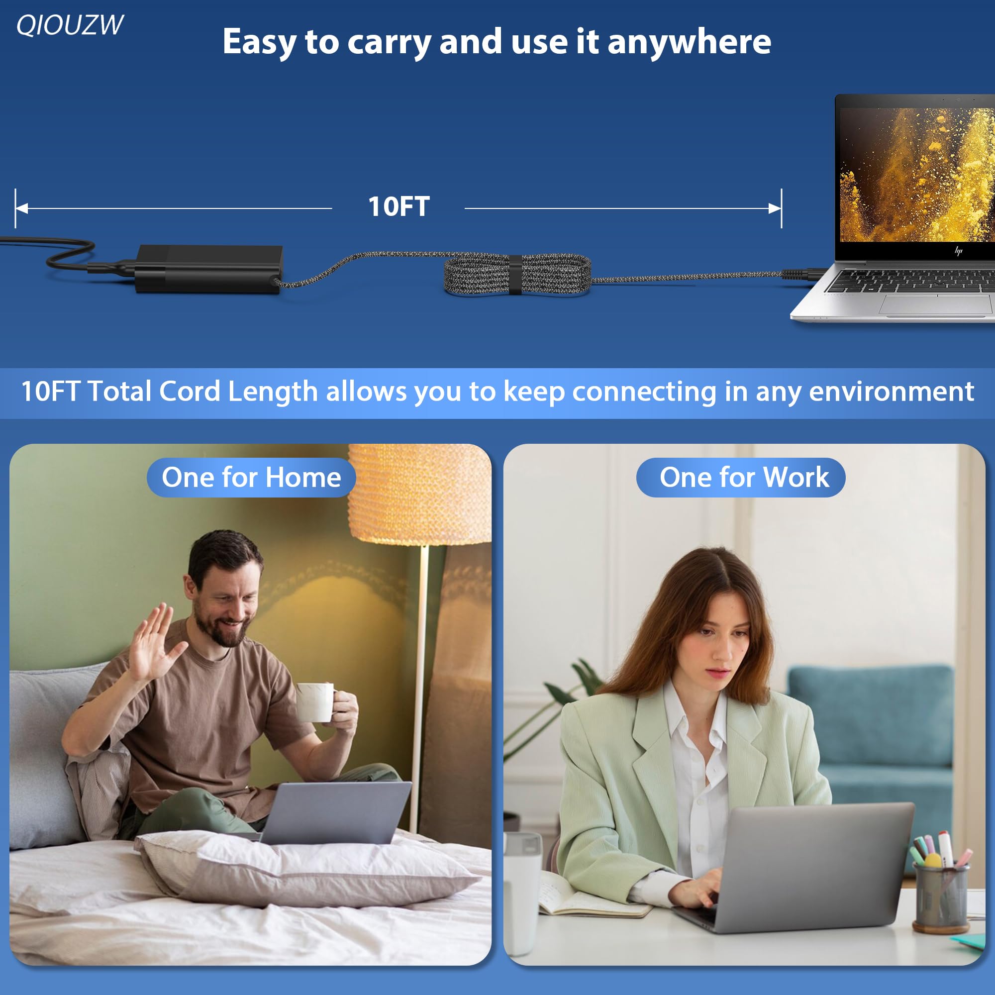 QIOUZW 65W USB-C Laptop Charger for HP – Fast Travel Adapter