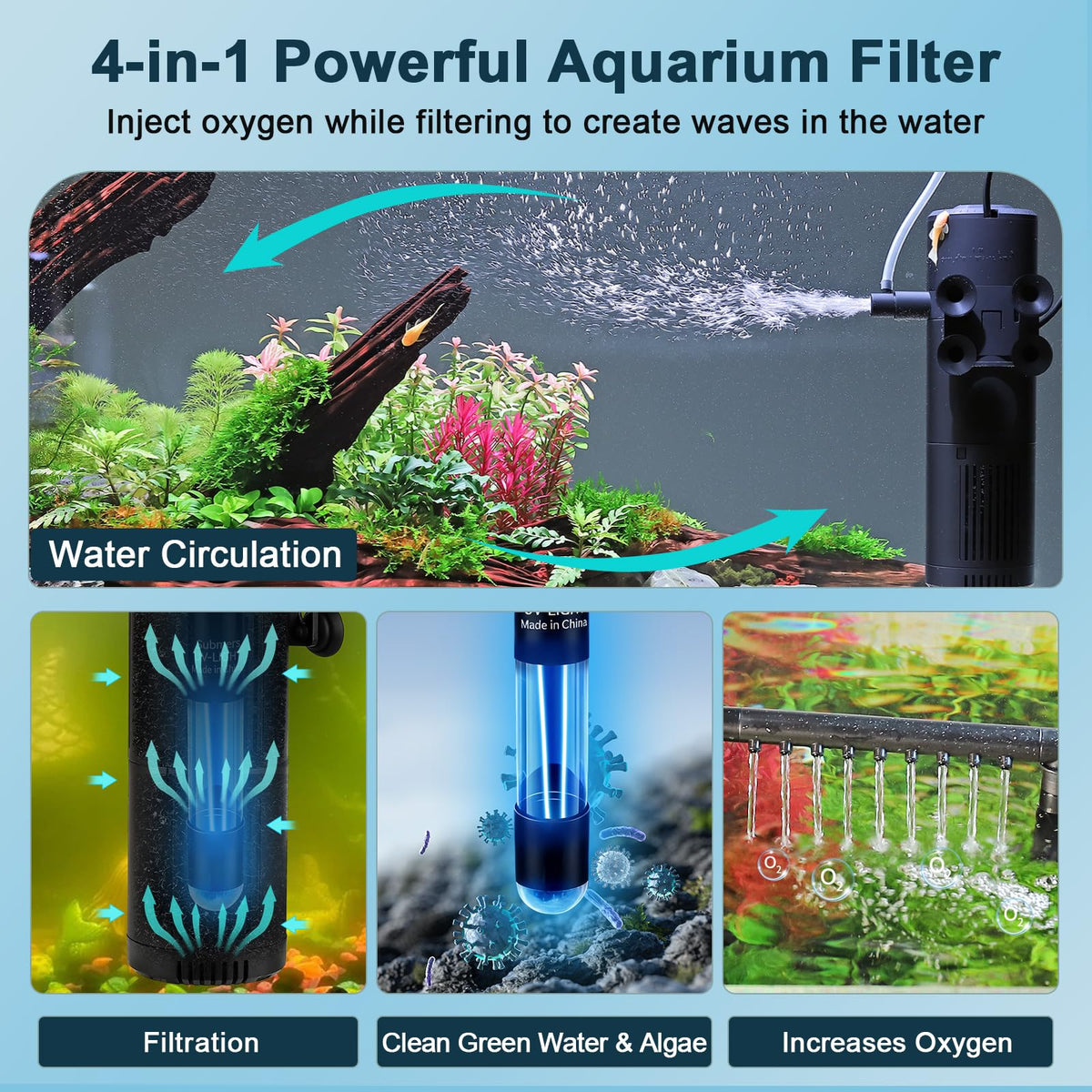 hygger 8W Aquarium U V Internal Filter with Timer for 10 20 - hygger Official Imagery - 8